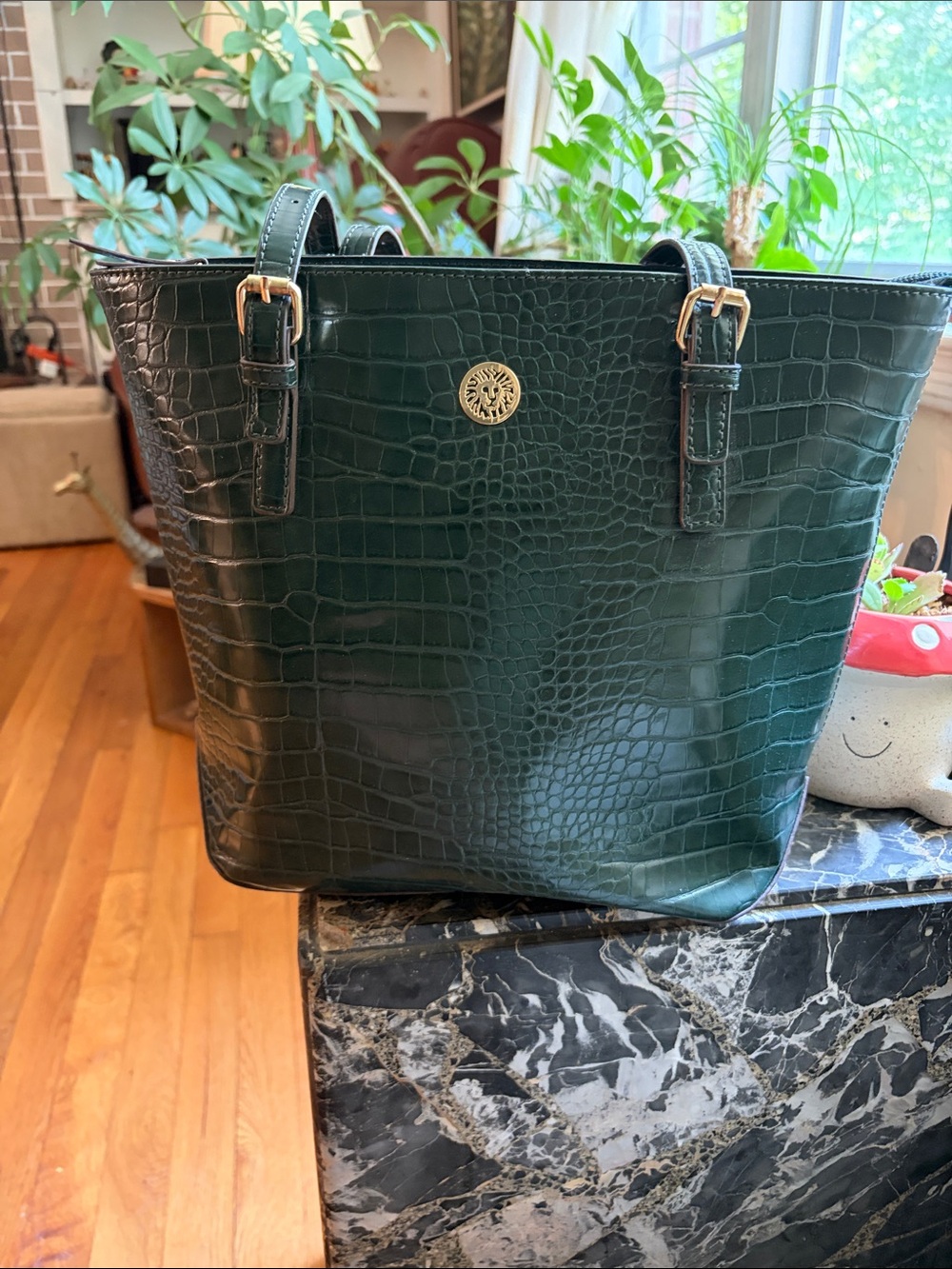 Anne Klein Green Croc-Embossed Tote Bag